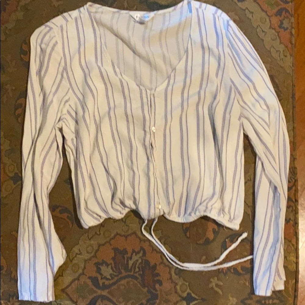 White with corn flower blue detailing blouse